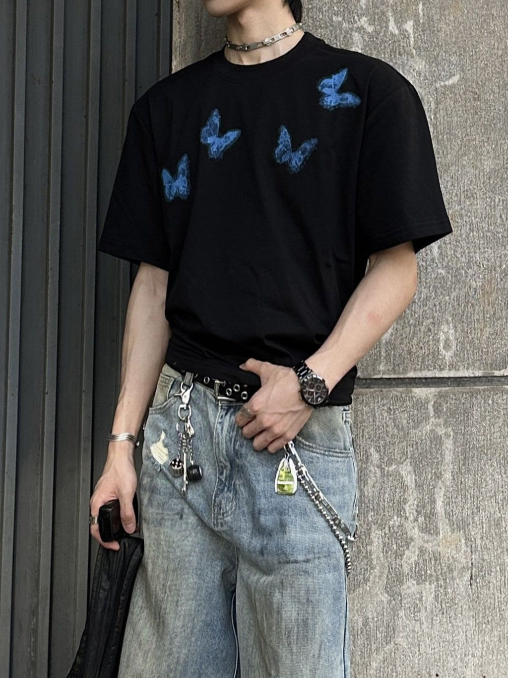 コットンバタフライプリントTシャツ TK0513