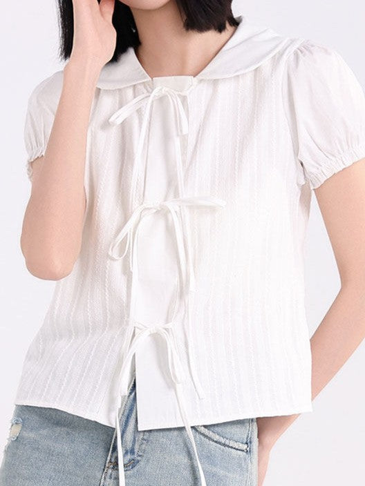リボンタイ付きドールカラーTシャツ TK0519