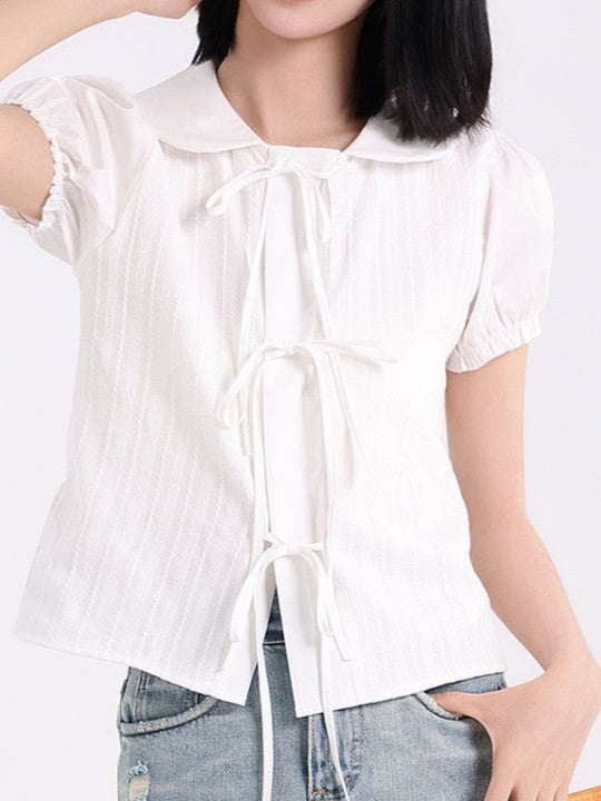 リボンタイ付きドールカラーTシャツ TK0519