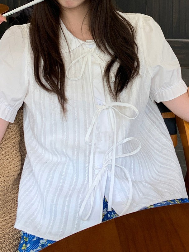 リボンタイ付きドールカラーTシャツ TK0519