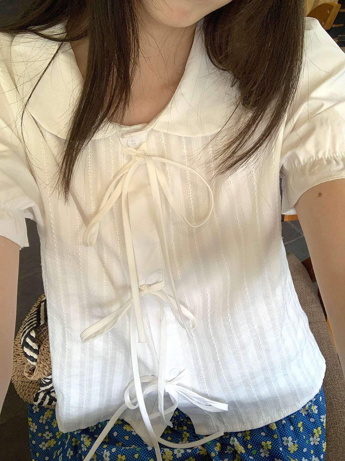 リボンタイ付きドールカラーTシャツ TK0519