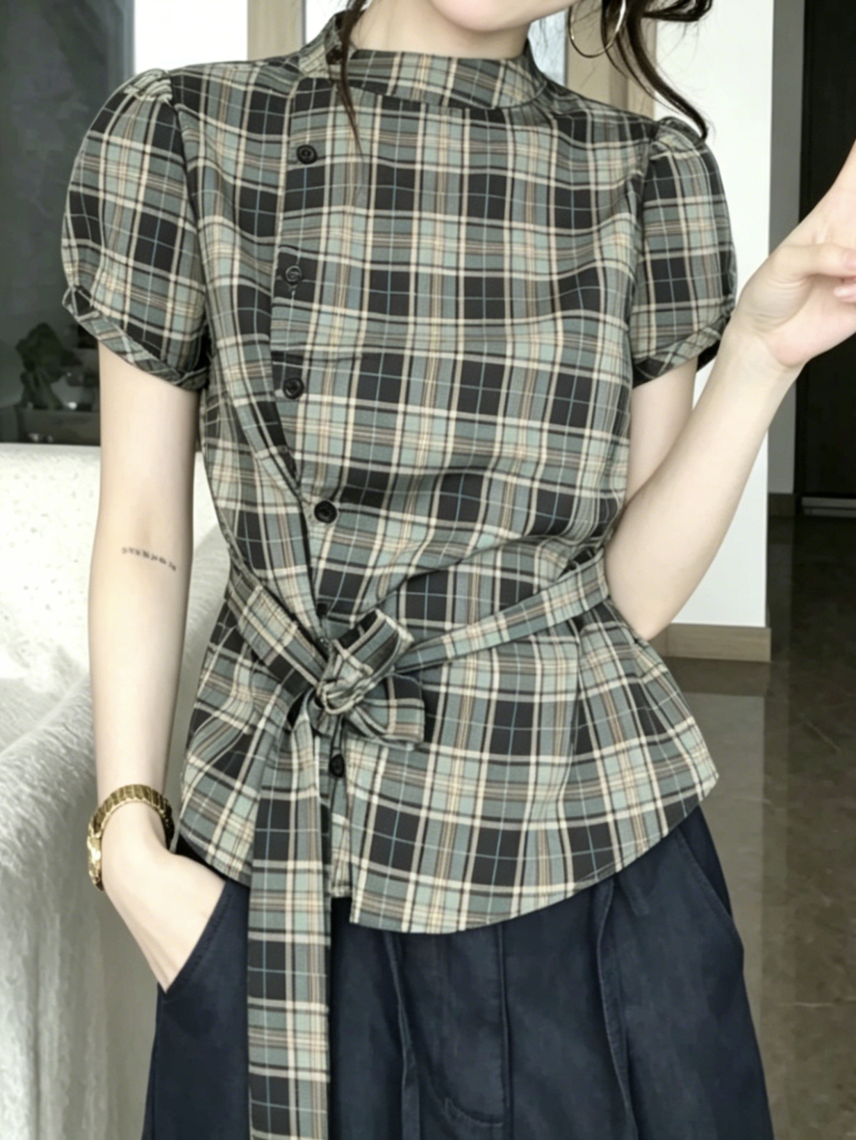グリーンチェックTシャツ TK0525