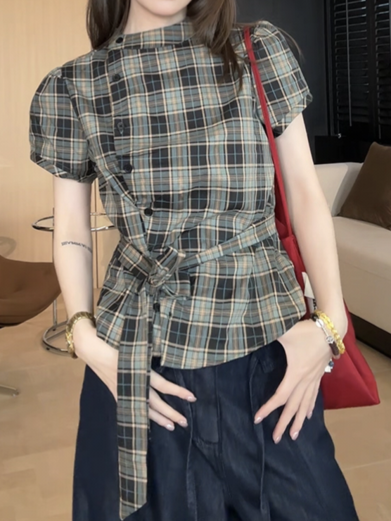 グリーンチェックTシャツ TK0525