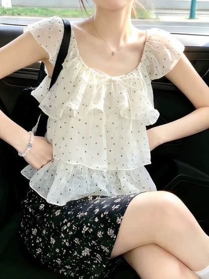 2WAYリボンタイドットシフォンブラウス TK0529