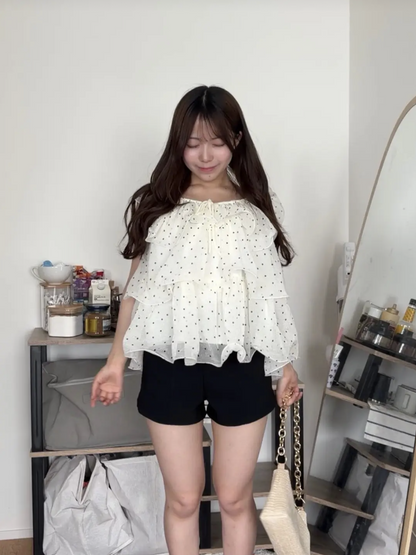 「yonjochan」2WAYリボンタイドットシフォンブラウス TK0529