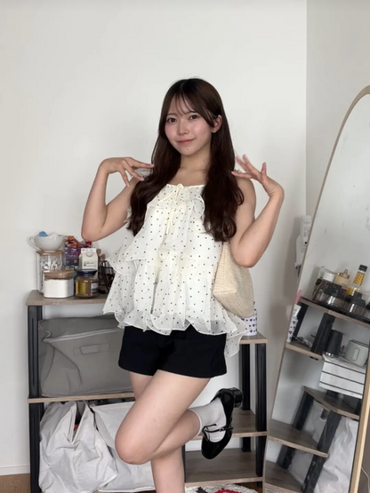 「yonjochan」2WAYリボンタイドットシフォンブラウス TK0529