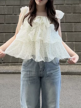 「oo__.vv」2WAYリボンタイドットシフォンブラウス TK0529