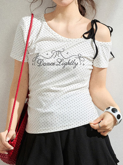 ドットストーン付きオフショルダーTシャツ TK0533