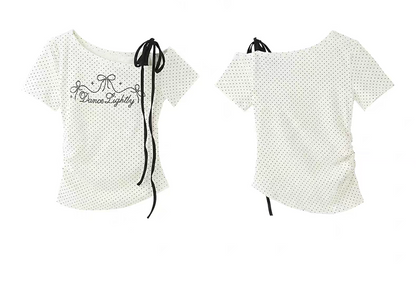 ドットストーン付きオフショルダーTシャツ TK0533