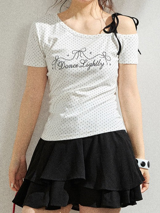 ドットストーン付きオフショルダーTシャツ TK0533