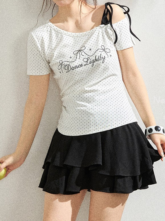 ドットストーン付きオフショルダーTシャツ TK0533