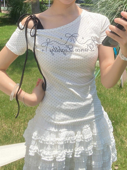 ドットストーン付きオフショルダーTシャツ TK0533