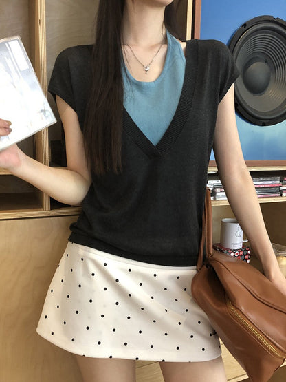 ドット柄インナーショートパンツ付きスカート TK0535