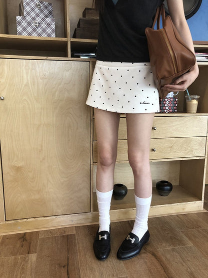 ドット柄インナーショートパンツ付きスカート TK0535