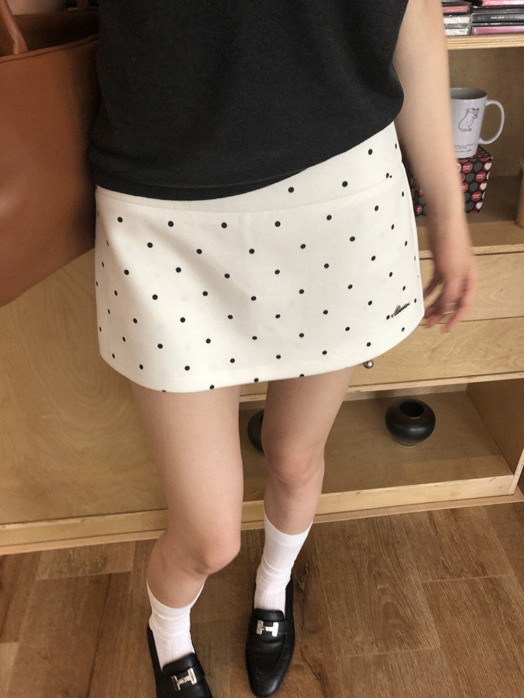 ドット柄インナーショートパンツ付きスカート TK0535