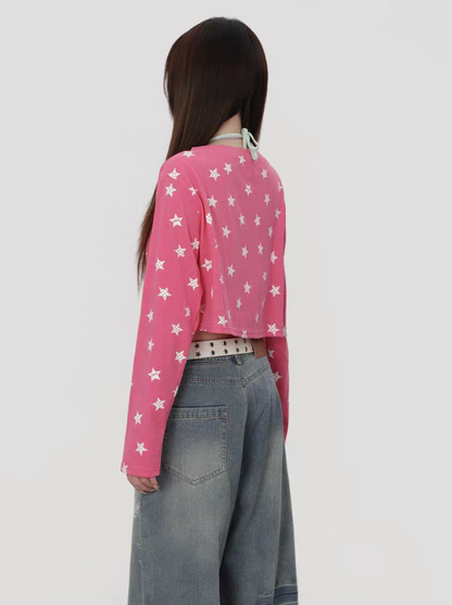 2WAYスター柄薄手ロングTシャツ TK0541