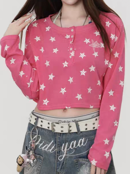 2WAYスター柄薄手ロングTシャツ TK0541