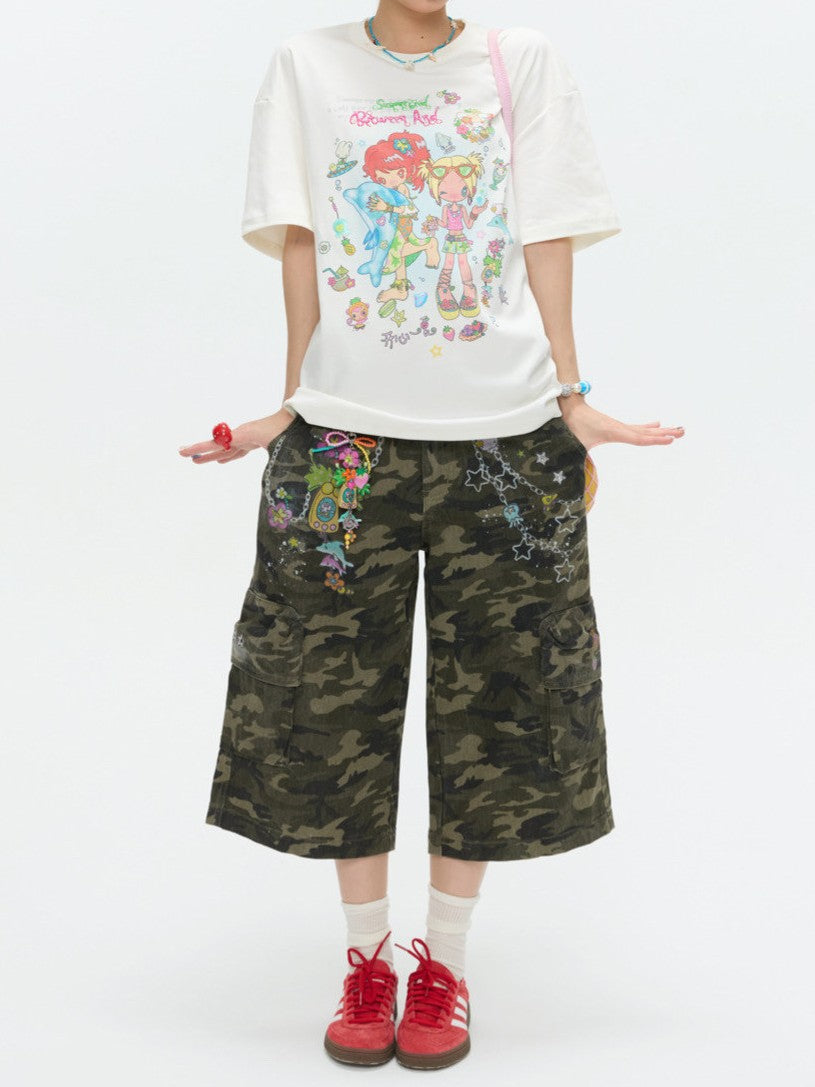 カモフラージュワイドクロップドパンツ TK0542