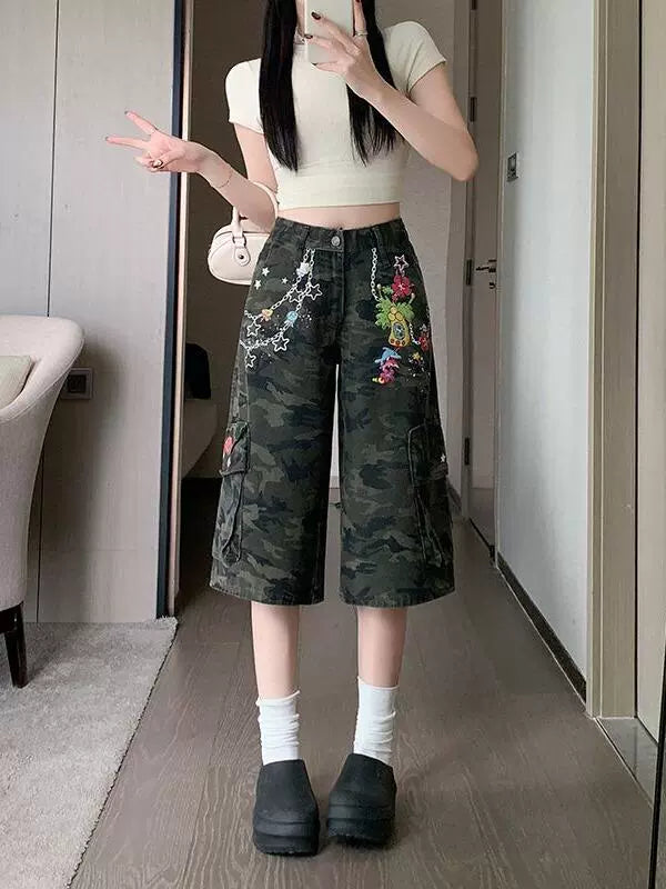 カモフラージュワイドクロップドパンツ TK0542