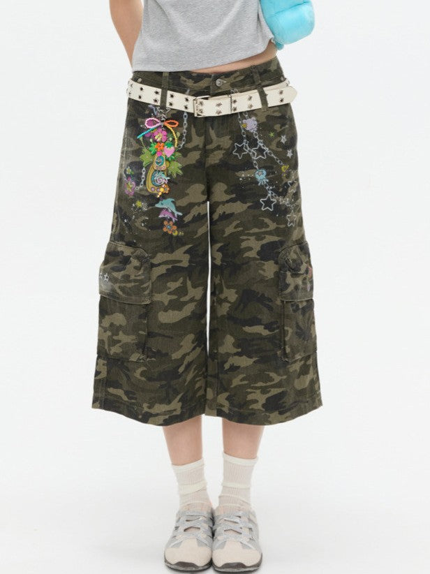 カモフラージュワイドクロップドパンツ TK0542