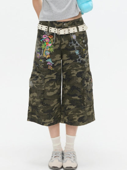 カモフラージュワイドクロップドパンツ TK0542