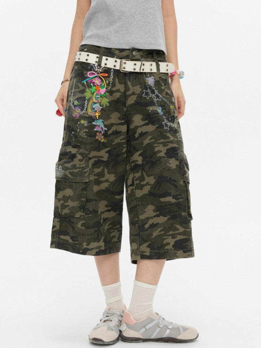 カモフラージュワイドクロップドパンツ TK0542