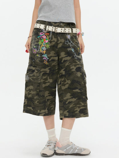 カモフラージュワイドクロップドパンツ TK0542
