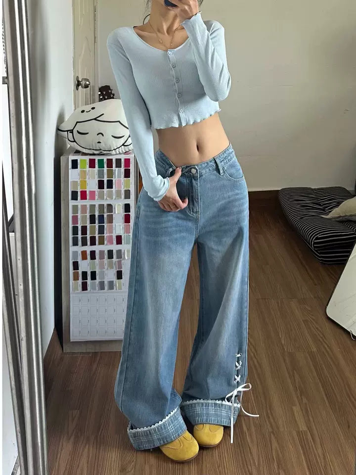リボンタイロールアップデニムパンツ TK0547