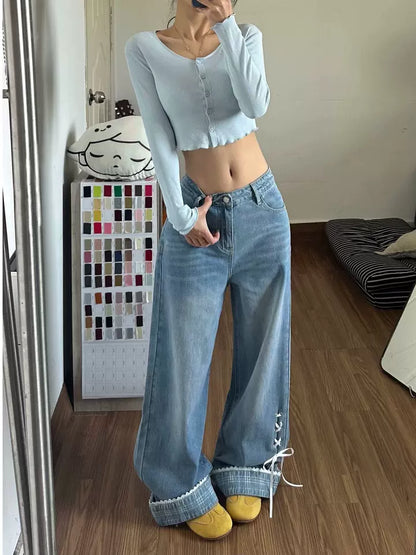 リボンタイロールアップデニムパンツ TK0547