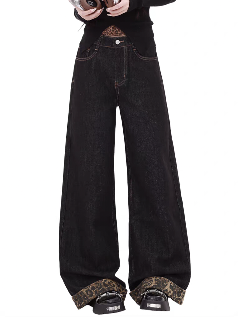 レオパードロールアップワイドデニムパンツ TK0549