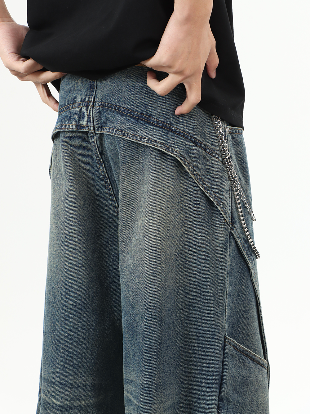 パネル切替ビッグシルエットデニムパンツ TK0558