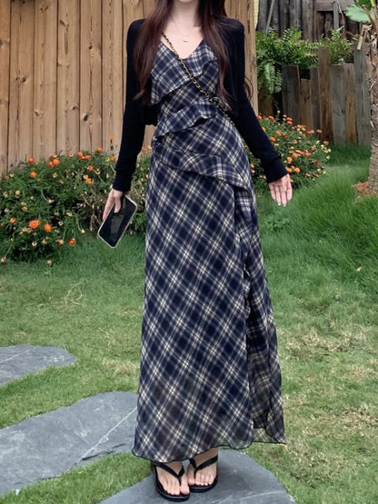 レトロチェック柄Aラインキャミワンピース TK0576