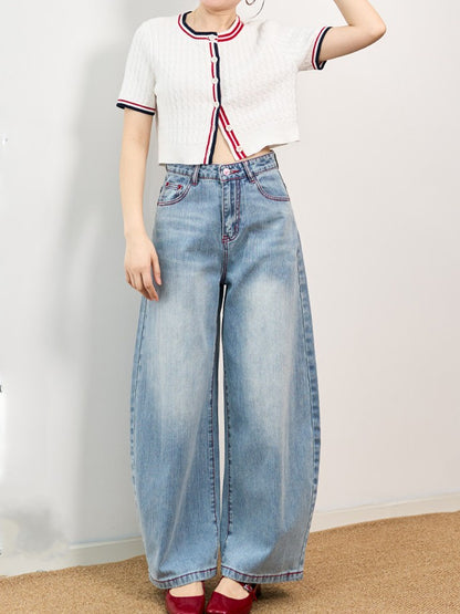ヴィンテージデザインウエスト刺繍デニムパンツ TK0567