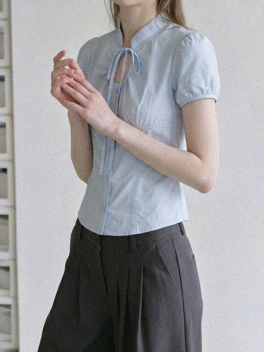 ブルーリボンパフスリーブポプリントップス TK0572