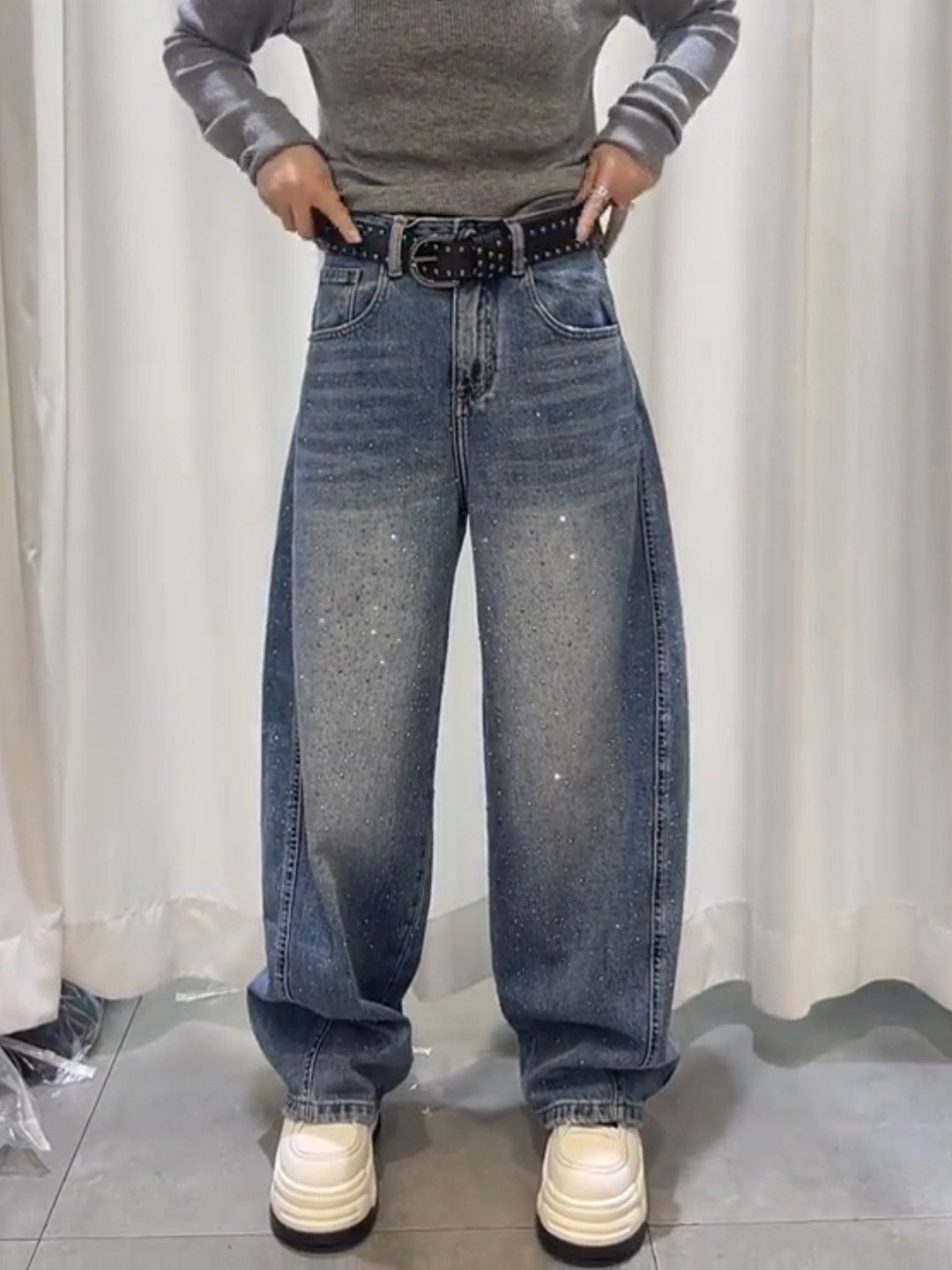 ストーン付きオールオーバーバルーンデニムパンツ TK0587