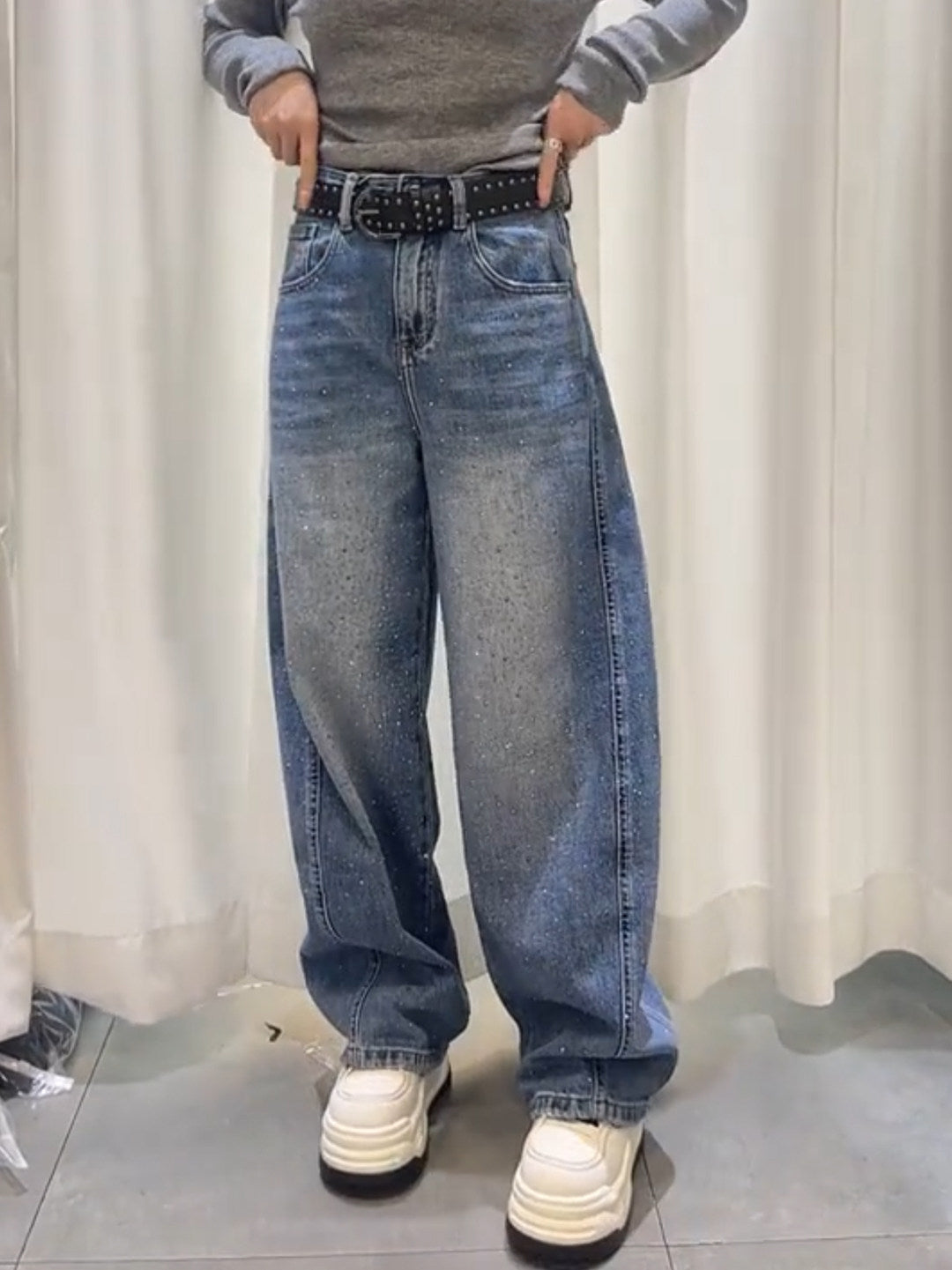 ストーン付きオールオーバーバルーンデニムパンツ TK0587