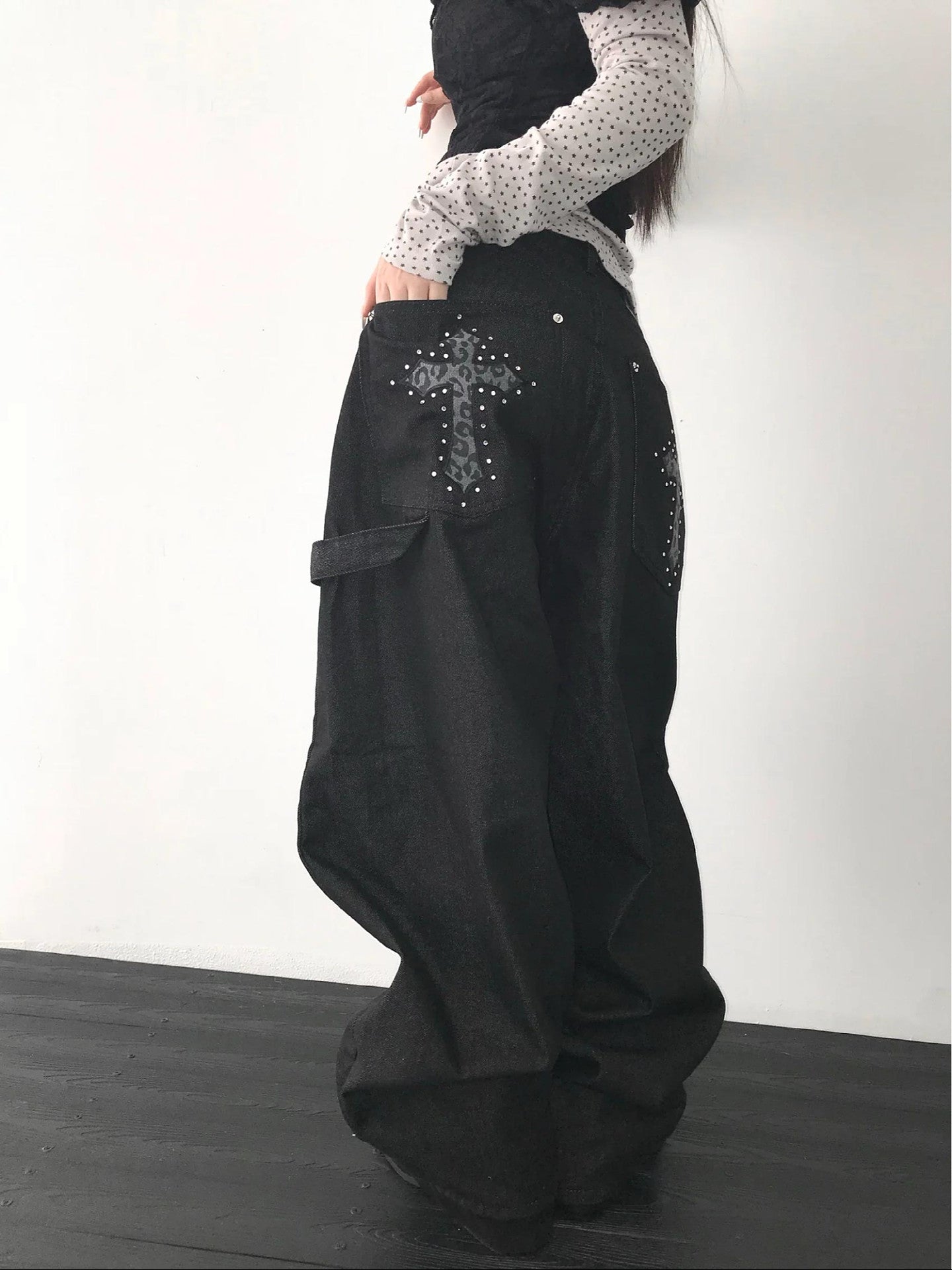 レオパードクロスデザインバルーンデニムパンツ TK0590