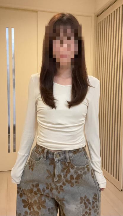 「にもにも」フロッキーフラワーワイドデニムパンツ TK0591