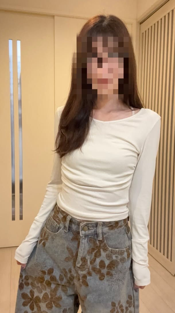 「にもにも」フロッキーフラワーワイドデニムパンツ TK0591