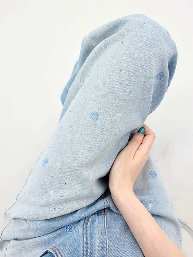 ラインストーンローズ刺繍ワイドデニム TK0594