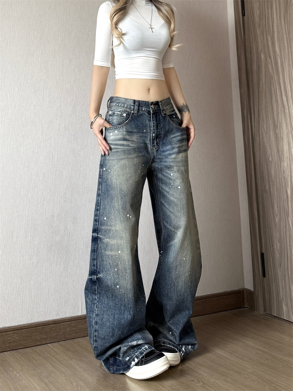 ペイントドットバギーデニムパンツ TK0599