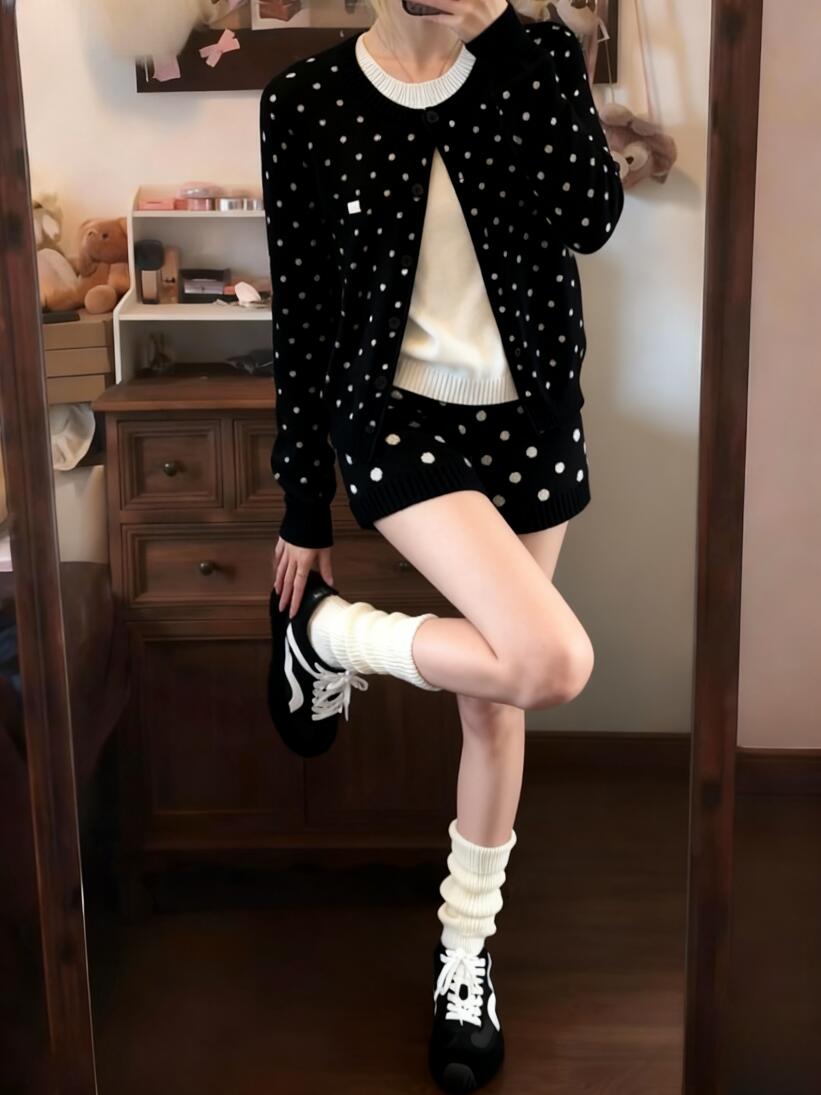 ドット柄リブニットショートパンツ TK0604