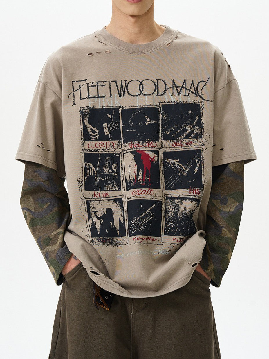 ダメージレイヤードグラフィックTシャツ TK0606