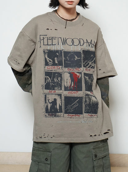 ダメージレイヤードグラフィックTシャツ TK0606