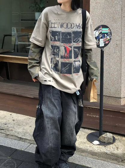 ダメージレイヤードグラフィックTシャツ TK0606