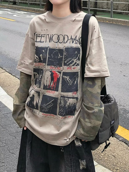 ダメージレイヤードグラフィックTシャツ TK0606