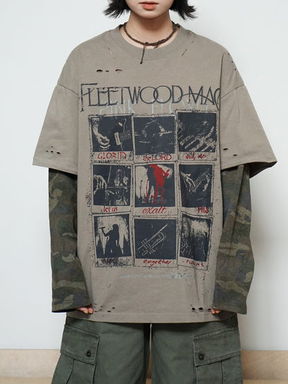 ダメージレイヤードグラフィックTシャツ TK0606