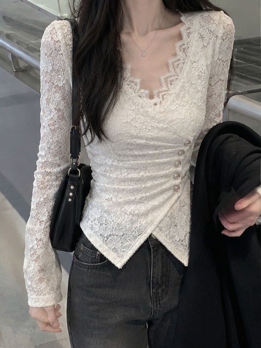 レースアシンメトリーカシュクールトップス TK0635