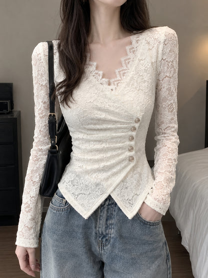 レースアシンメトリーカシュクールトップス TK0635