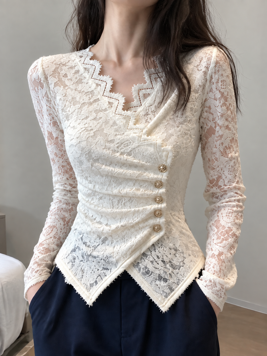 レースアシンメトリーカシュクールトップス TK0635